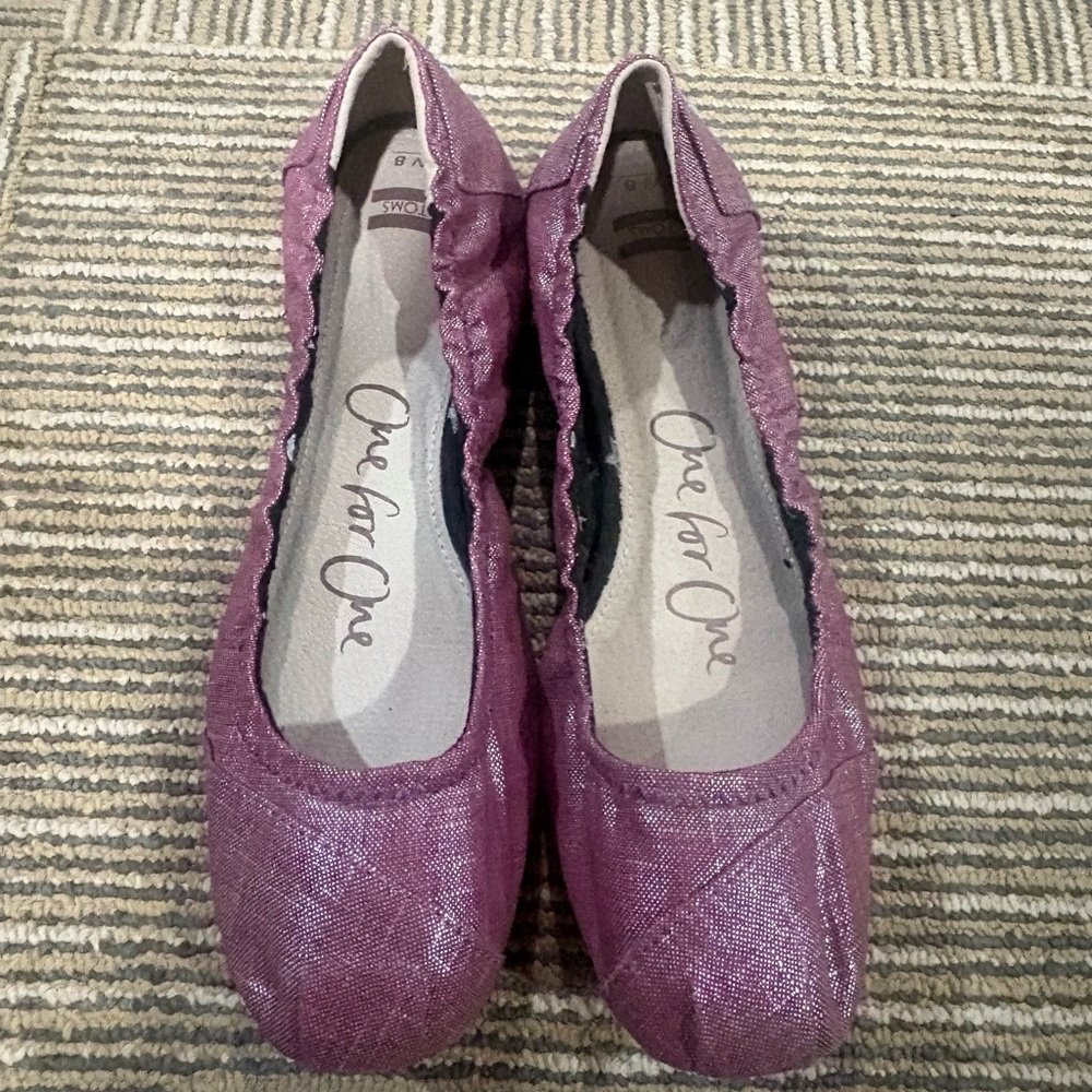TOMS Berry Metallic Canvas One For One Women's Ballet Flats Sz 8 Shoes